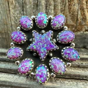 Purple Fire Opal Starburst Sterling Silver 925 Ring